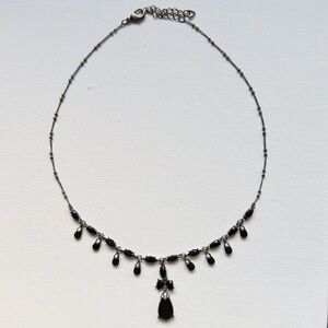 Black Teardrop Crystal Statement Necklace – Adjustable 16-18”